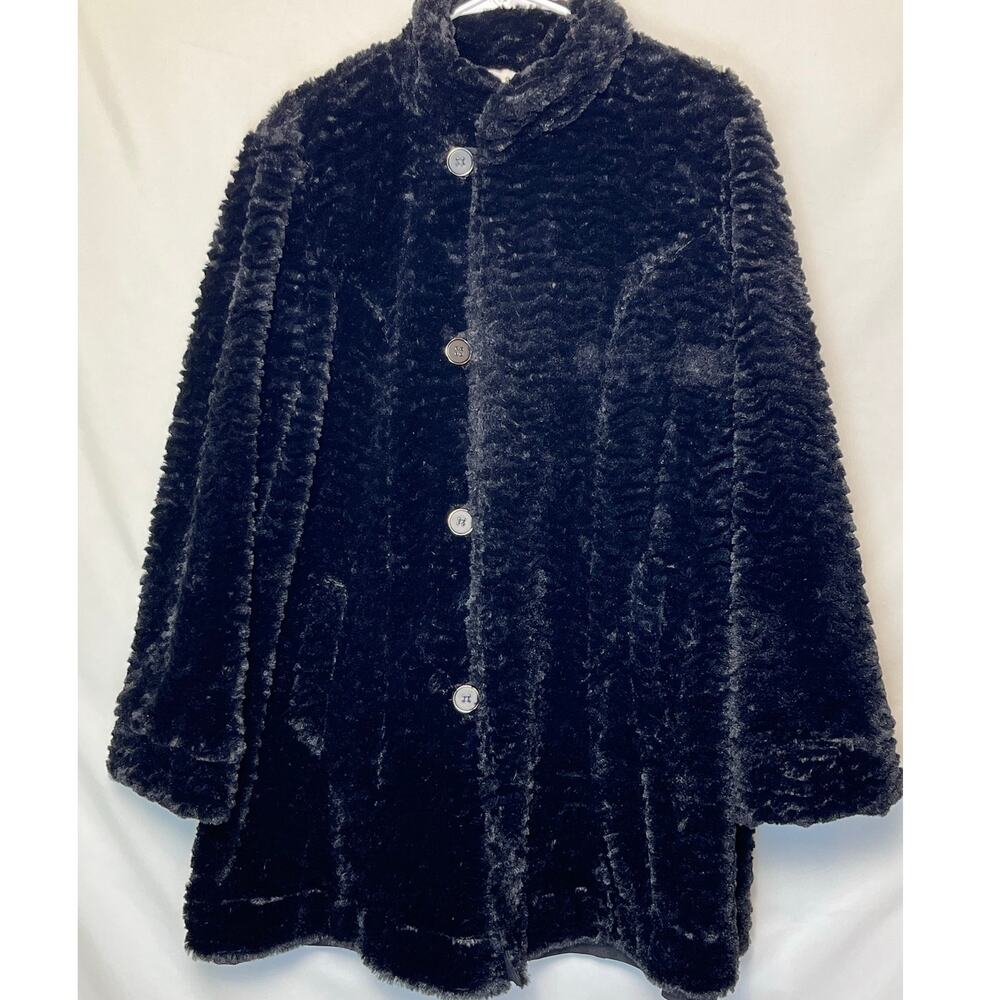 Joseph Ribkoff Women 12 Black Reversible Faux Fur Dressy Winter Classic Coat